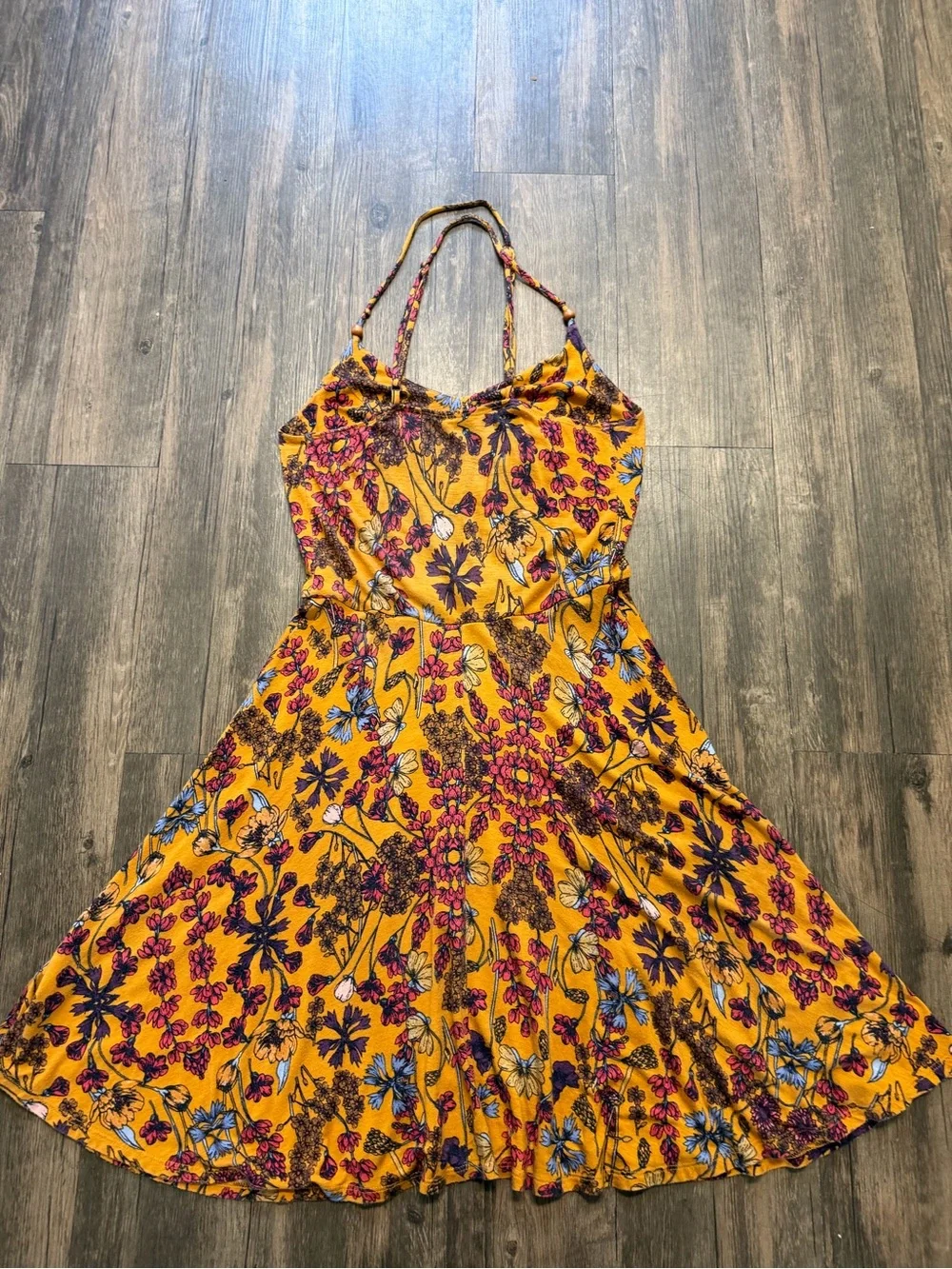 Xhilaration Multi Floral Spaghetti-Strap Cinched Waist A Line Mini Dress Boho S